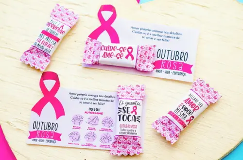 Cartão Outubro Rosa Com Bala Personalizada