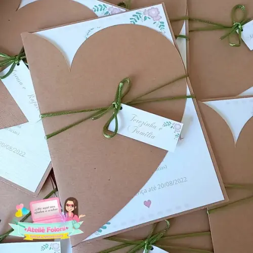 Convite Casamento Envelope Coração Rústico Com Tag