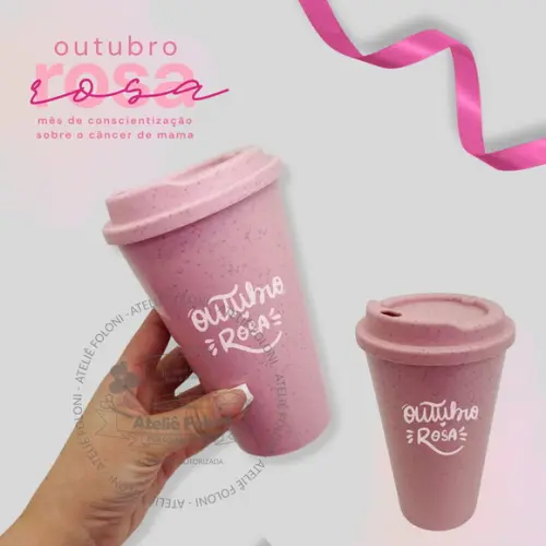 Copo Fibra de Arroz 550ml Outubro Rosa