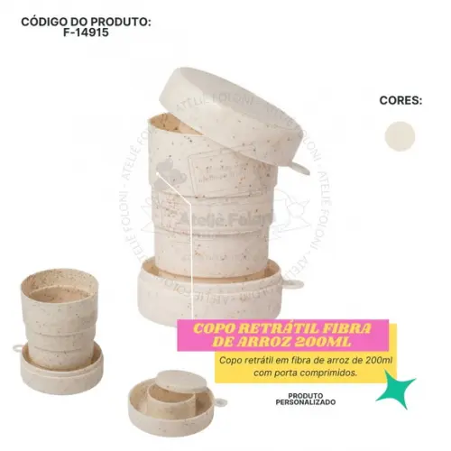 Copo Retrátil Fibra de Arroz 200ml Personalizado