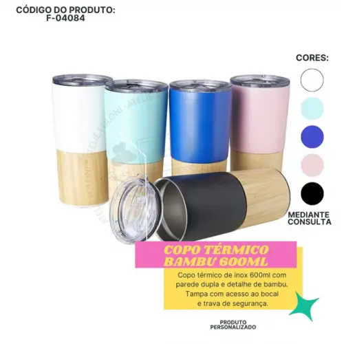 Copo Térmico Bambu 600ml Personalizado Premium