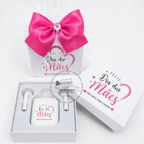 Fone Bluetooth Personalizado Embalado com Laço Dia das Mães