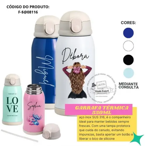 Garrafa Térmica 550ml Escolar Personalizada