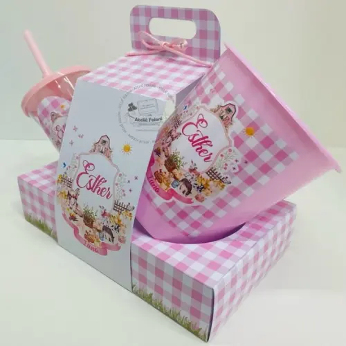 Kit Cineminha na Caixa com Alça Fazendinha Rosa
