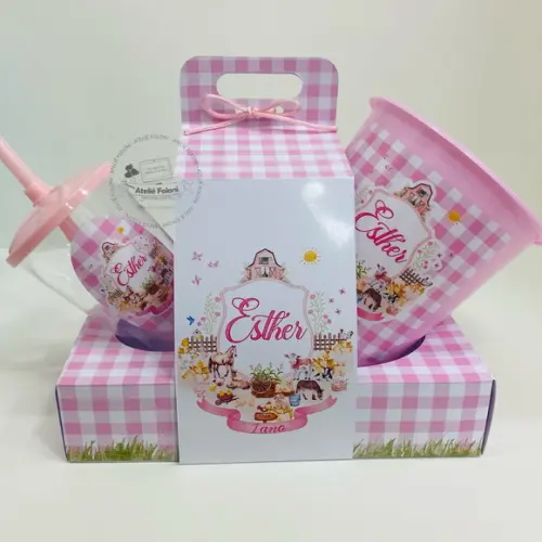 Kit Cineminha na Caixa com Alça Fazendinha Rosa