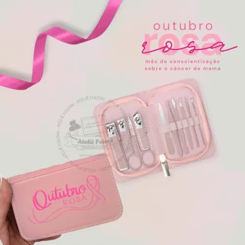 Kit Manicure 10 Peças Personalizado Outubro Rosa