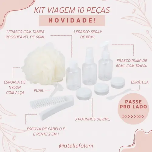 Kit Viagem com Necessaire 10 Peças Personalizado