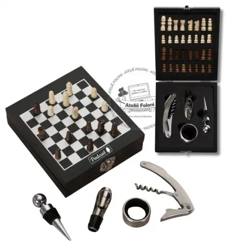 Kit Vinho e Xadrez 4 Peças Personalizado