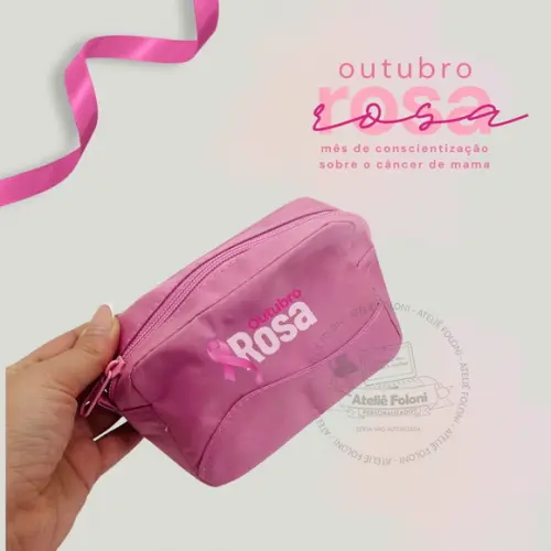 Necessaire em Microfibra com Zíper Outubro Rosa