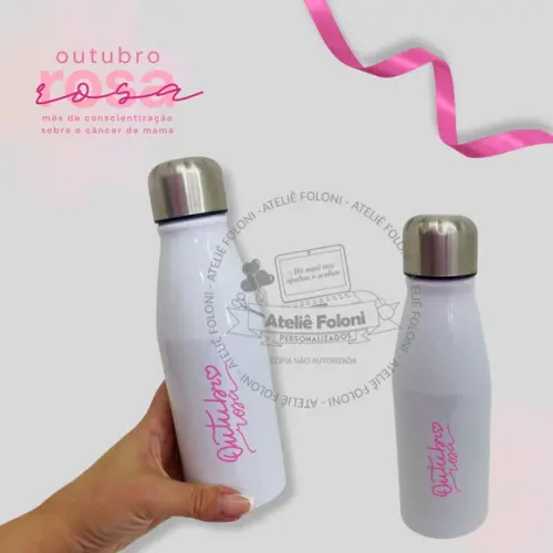 Squeeze em Alumínio Tampa em Aço Inox 500 ml Outubro Rosa