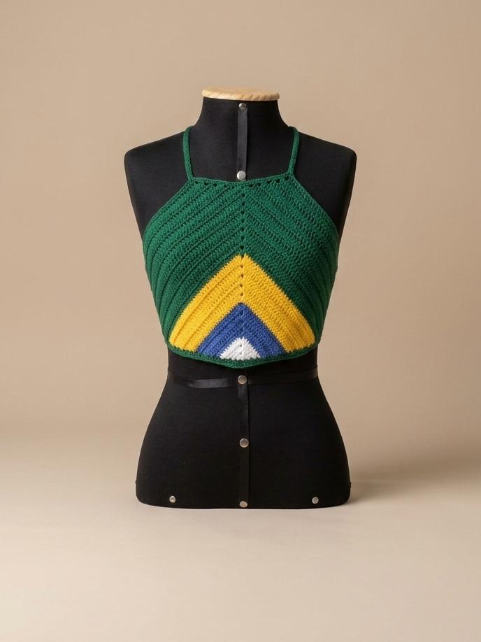 Top Cropped Crochê Brasil Frente Única