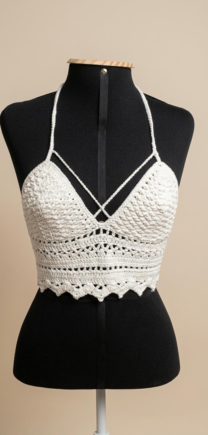 Top Cropped Crochê Frente Única Boho Chic