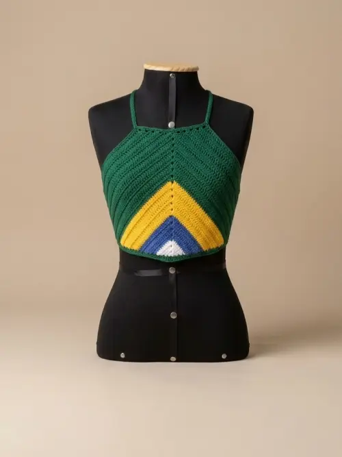 Top Cropped Crochê Brasil Frente Única