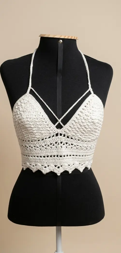 Top Cropped Crochê Frente Única Boho Chic