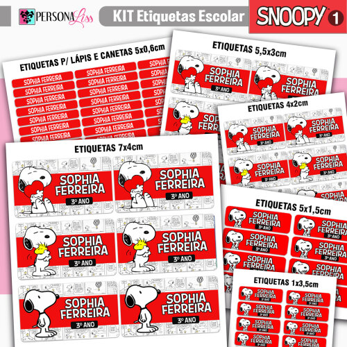 Kit Etiquetas Escolar 127un - Snoopy 1