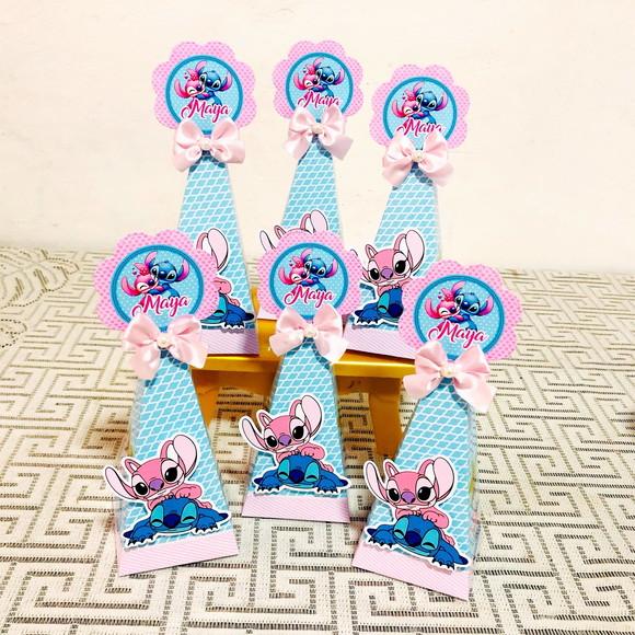 Caixinha Pirâmide Stitch e Angel