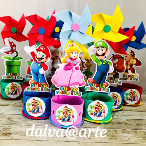 Centro de Mesa Mario Bross e Sua Turma