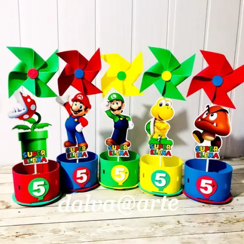 Centro de Mesa Mario Bross e Sua Turma