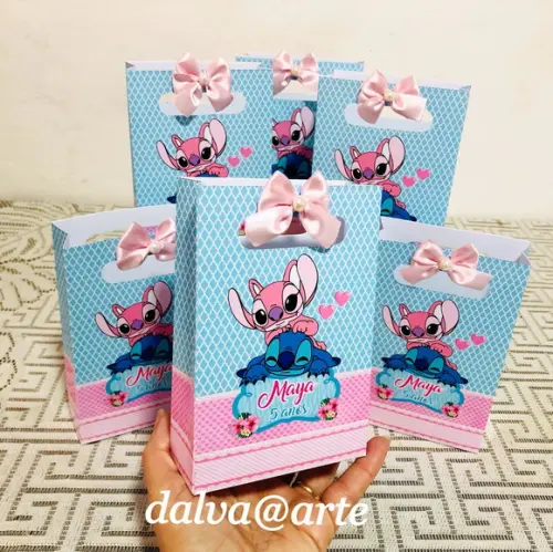 Mini Sacolinha Stitch e Angel