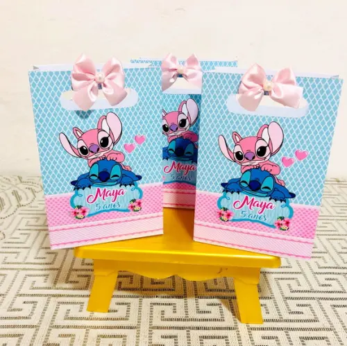 Mini Sacolinha Stitch e Angel