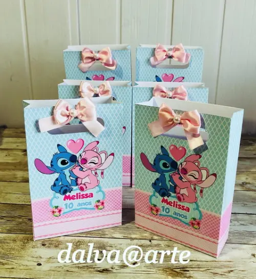 Mini Sacolinha Stitch e Angel