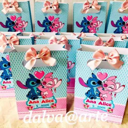 Mini Sacolinha Stitch e Angel
