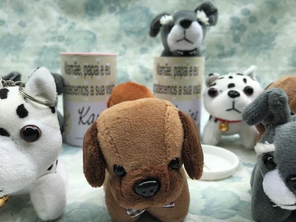Cachorro em Pelúcia Chaveiro + Cofrinho 30 Unidades