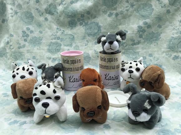 Cachorro em Pelúcia Chaveiro + Cofrinho 30 Unidades