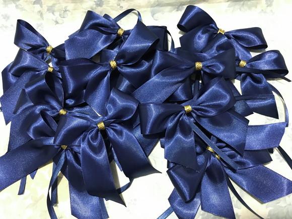 Laço de Cetim Azul Marinho C/dourado 30 Unid