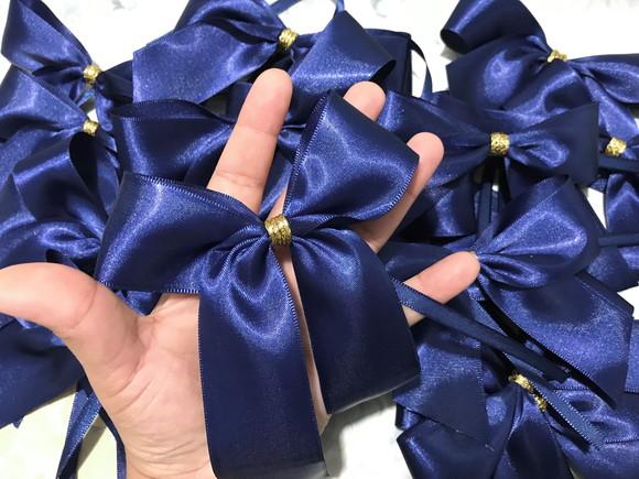 Laço de Cetim Azul Marinho C/dourado 30 Unid