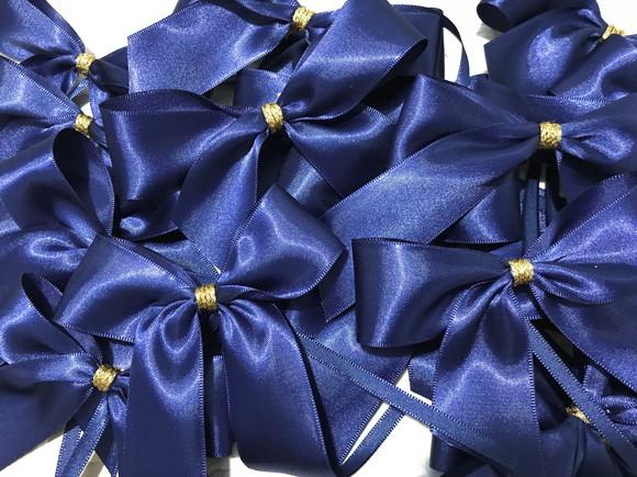 Laço de Cetim Azul Marinho C/dourado 30 Unid