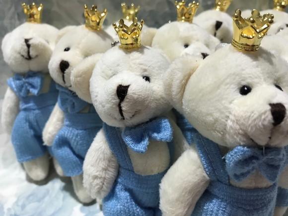 Mini Ursinho Articulado Plush Azul Coroa