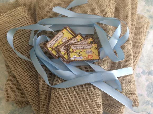Saco de Juta 10 x 20 com Tag Personalizado Fita Cetim