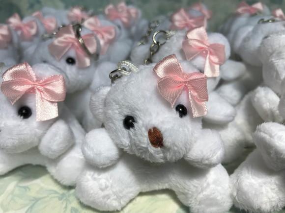 Ursinha Graciosa 6cm Branca Laço Rosa