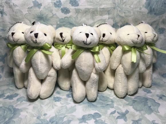 Urso Articulado Creme Gravata Verde 12 cm