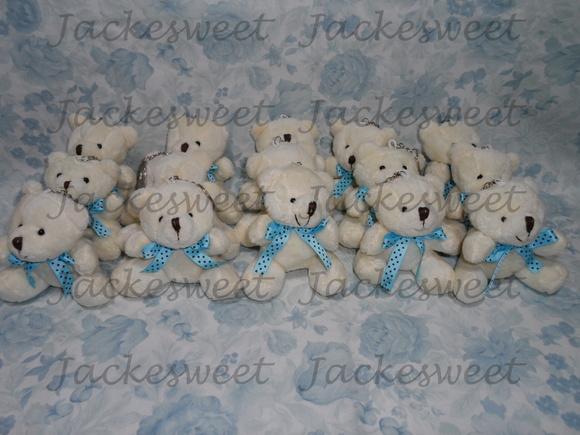 Urso Creme Poá Gravata Azul e Marrom