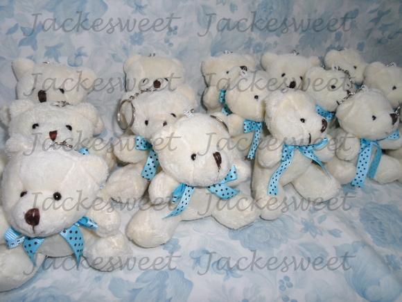 Urso Creme Poá Gravata Azul e Marrom