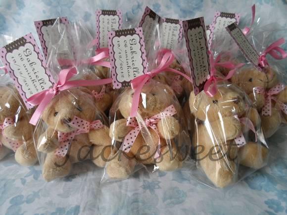 Urso Marrom Gravata Poá Rosa e Marrom
