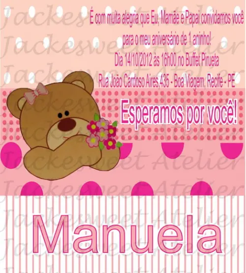 Convite Personalizado - Ursa Rosa