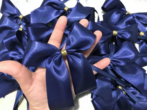 Laço de Cetim Azul Marinho C/dourado 30 Unid