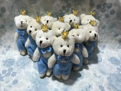Mini Ursinho Articulado Plush Azul Coroa