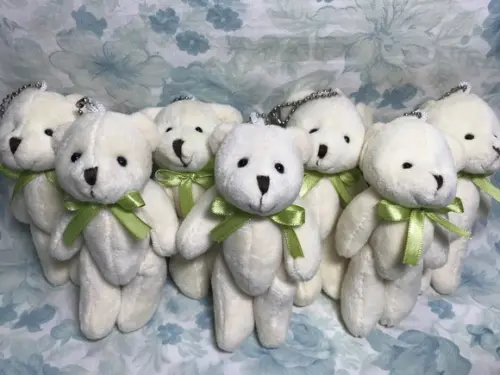 Urso Articulado Creme Gravata Verde 12 cm