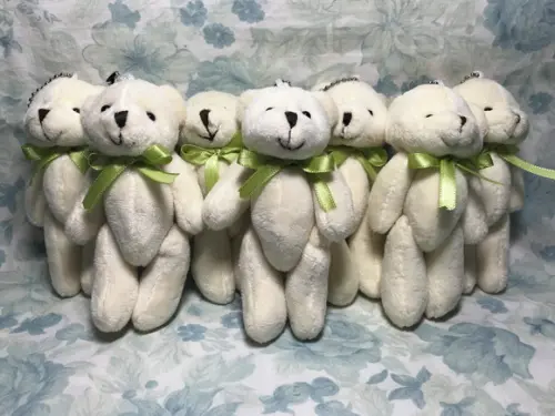 Urso Articulado Creme Gravata Verde 12 cm