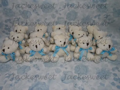 Urso Creme Poá Gravata Azul e Marrom