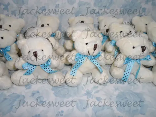 Urso Creme Poá Gravata Azul e Marrom
