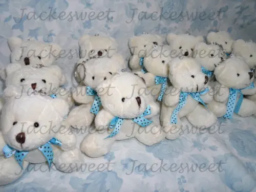 Urso Creme Poá Gravata Azul e Marrom