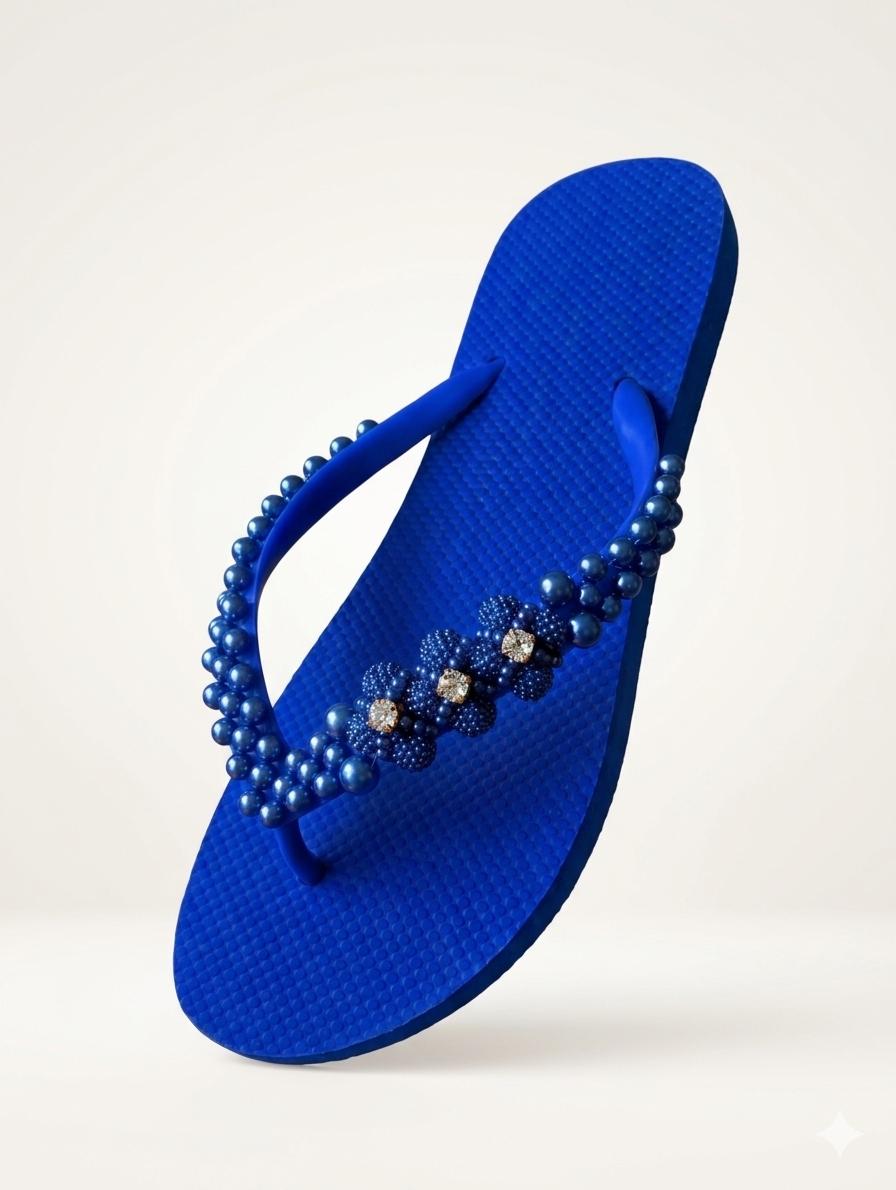 Chinelo feminino sandália customizada com pérolas