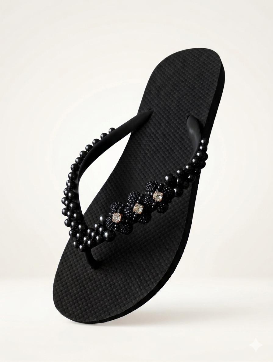 Chinelo feminino sandália customizada com pérolas