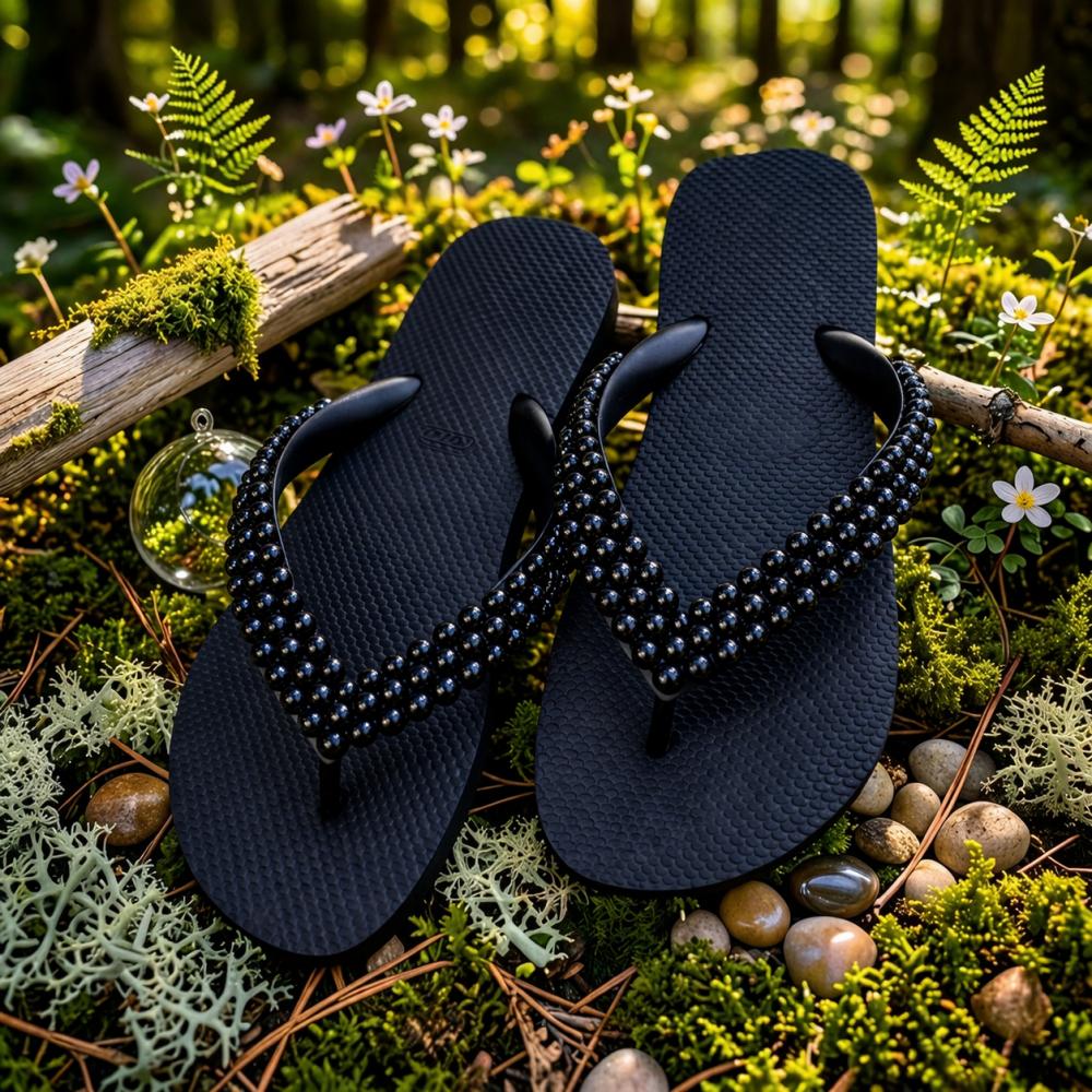 Chinelo feminino bordado com pérolas