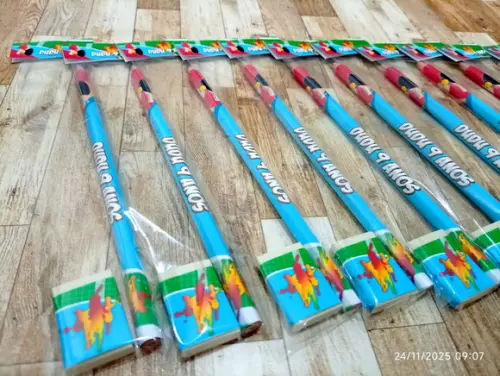 Lembrancinha Kit Escolar Lápis e Borracha Ping Pong